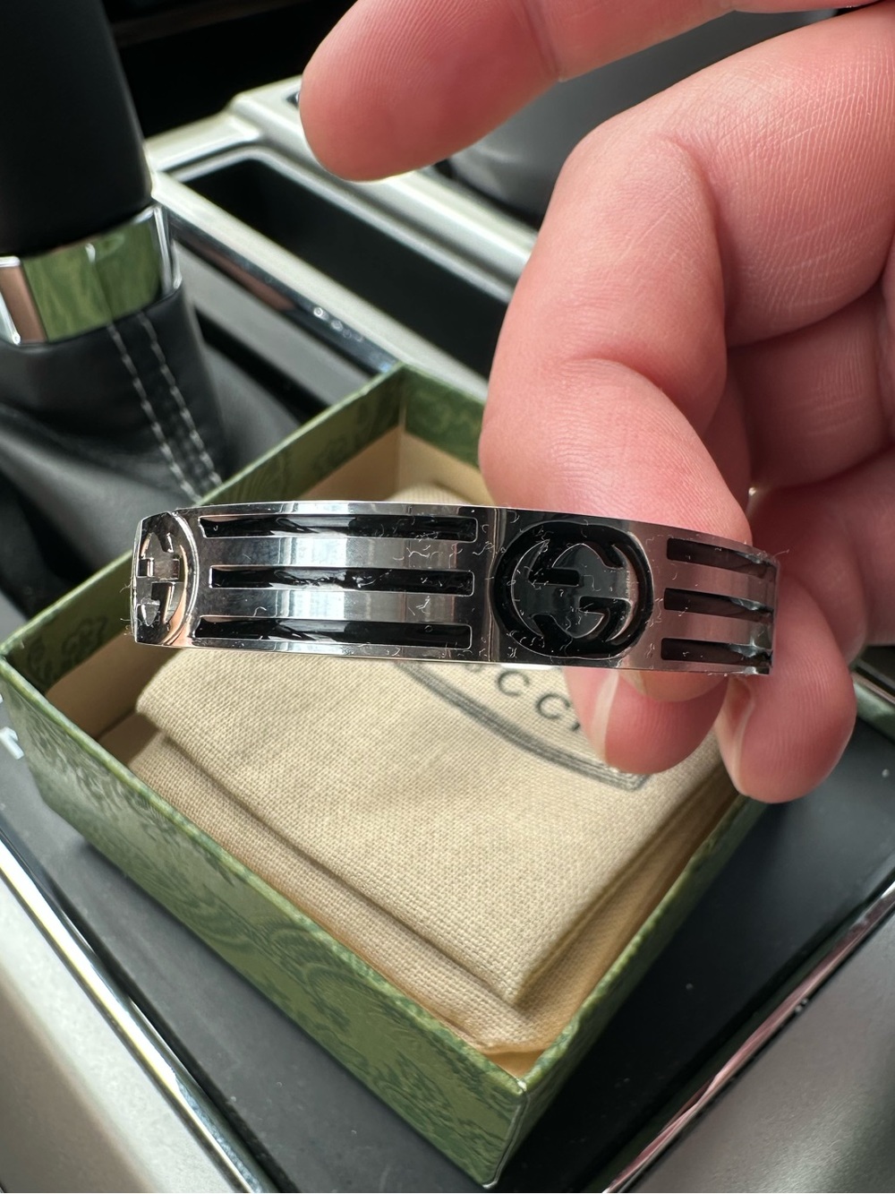 Gucci adidas Silver-Tone Trefoil Cutout Cuff Bracelet with Black Accents - Picture 3 of 5